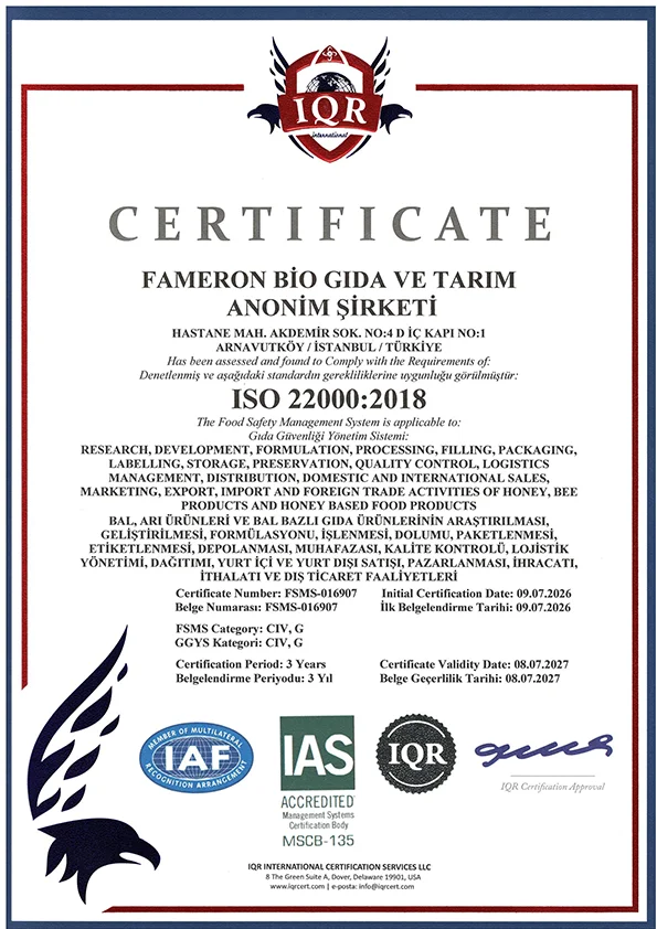 ISO 22000 certificate